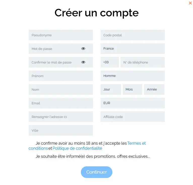 Processus d'inscription SUPERLINES CASINO